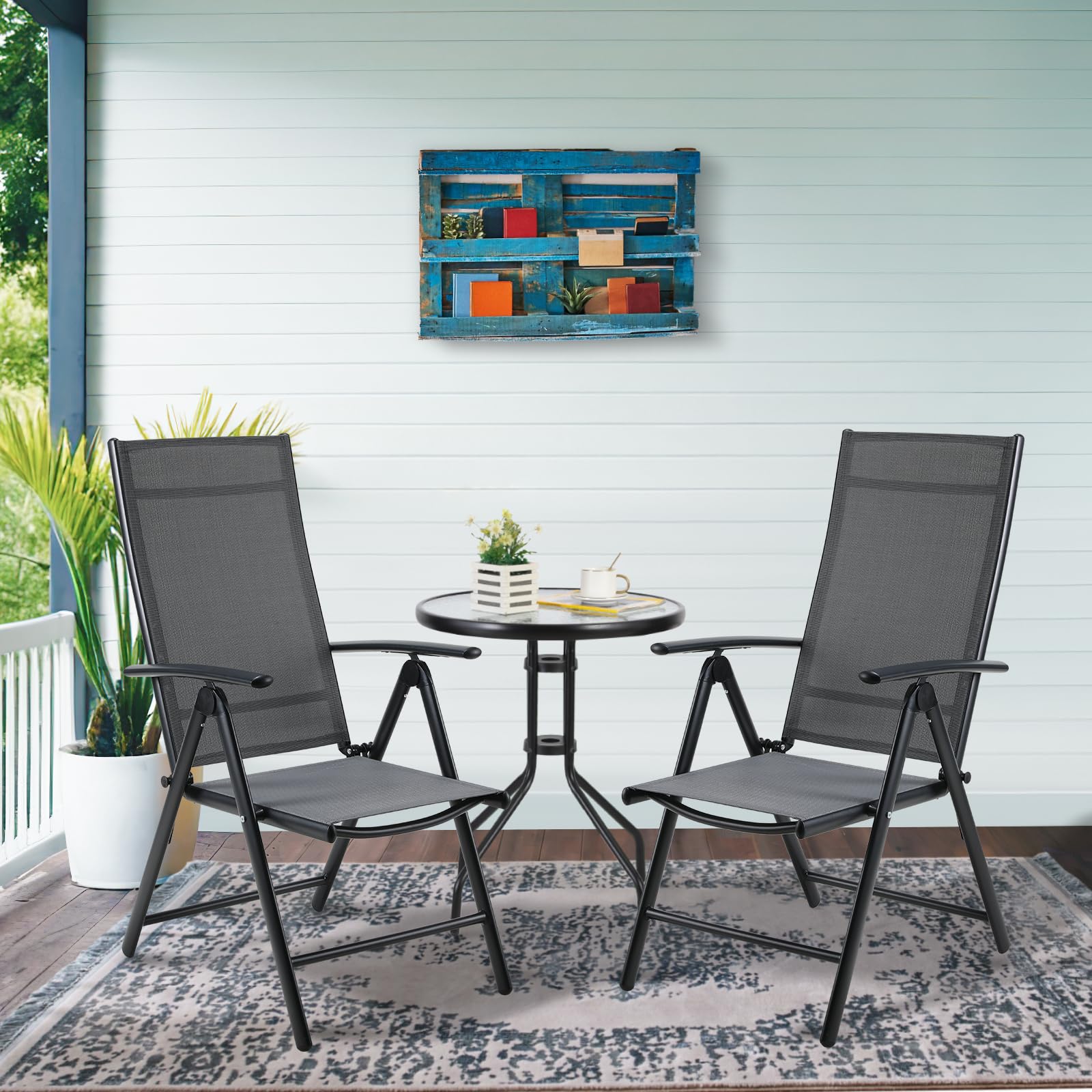 LIFERUN Gartenstuhl Hochlehner Klappbar, Alu Balkonstuhl 2er Set | Gartenstühle 7-Fach Verstellbar bis 120kg, Gartensessel Outdoor, Wetterfest, Klappstuhl Campingstühle, Dunkelgrau