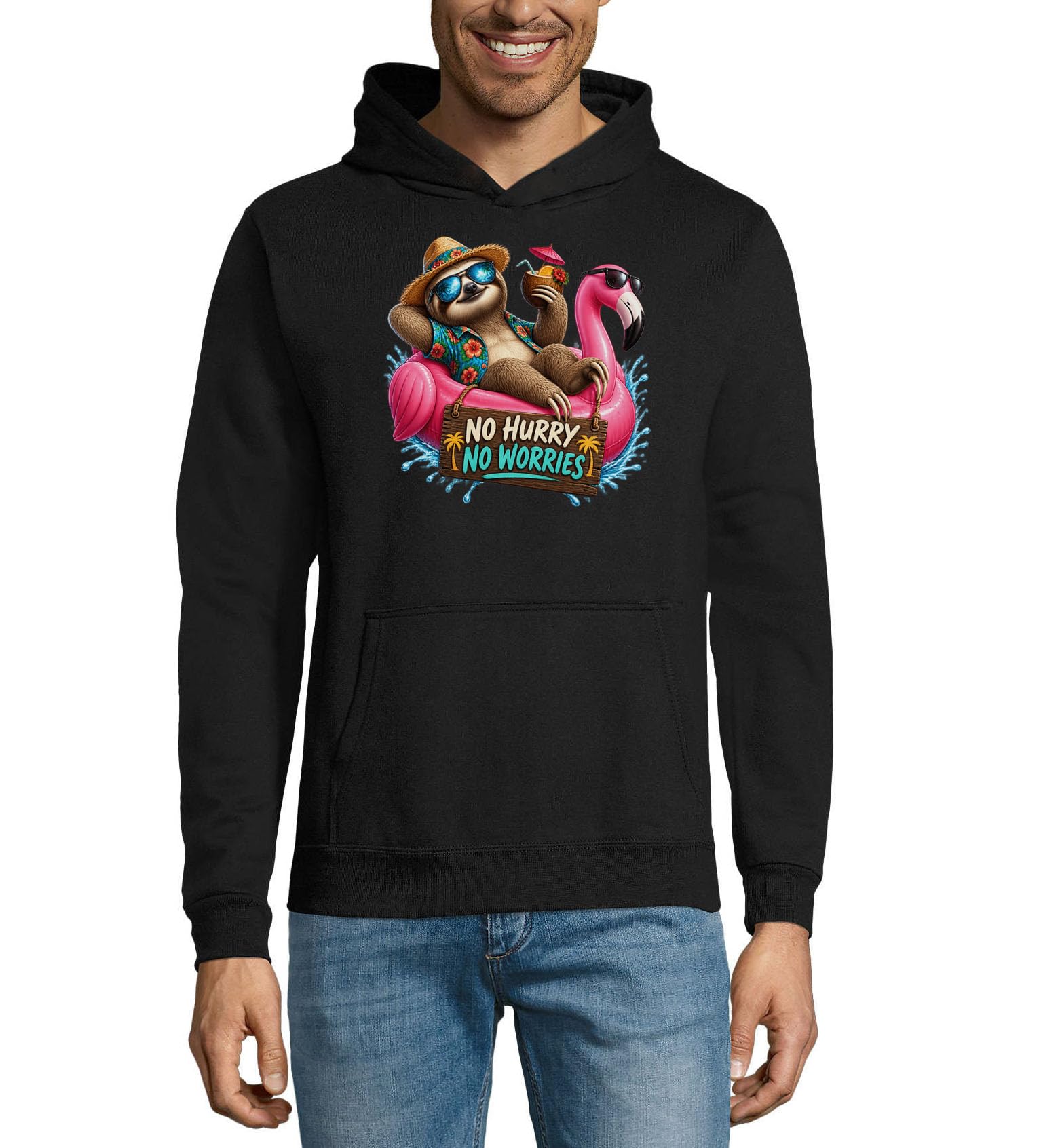 Luźny leniwiec cieszący się letnimi wakacyjnymi wibracjami unisex mieszanka bawełny bluza z kapturem bluza z kapturem czarna