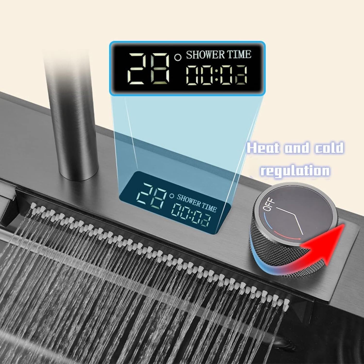 Wodospadowy zlewozmywak kuchenny ze stali nierdzewnej z okuciami i wyświetlaczem temperatury - 80 x 46 cm nowoczesny design dla łatwej instalacji idealny do remontu domu.
