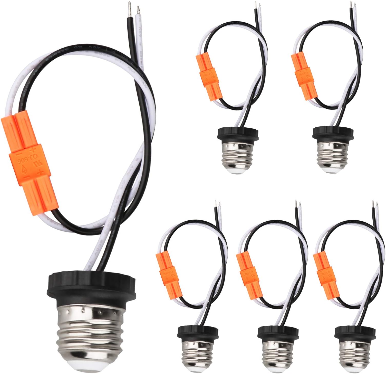 E26 Socket Adapter, 6 Pack Light Bulb Socket Pigtail, Screw in Male
