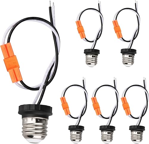 Adaptador de enchufe E26, paquete de 6 bombillas de enchufe, clavija macho de rosca, adaptador de luz empotrable de base media E26, para luz de