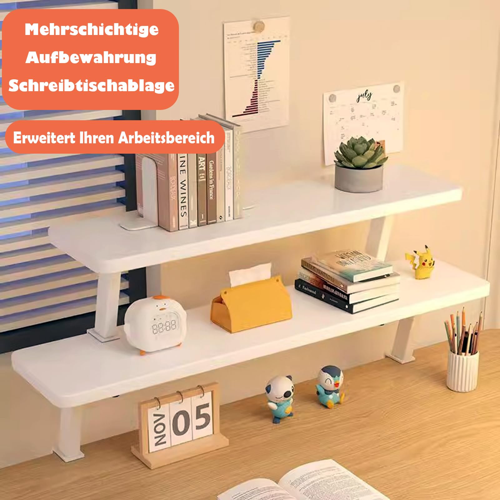 Klemmbares Schreibtisch Organizer Regal, Adjustable Desk Shelf Clamp Schreibtischregal Klemmbar Aufbewahrungsregal Erhöhter Schreibtisch Organizer mit Klemme Tischverlängerung (Weiß, 80cm/31.5in)
