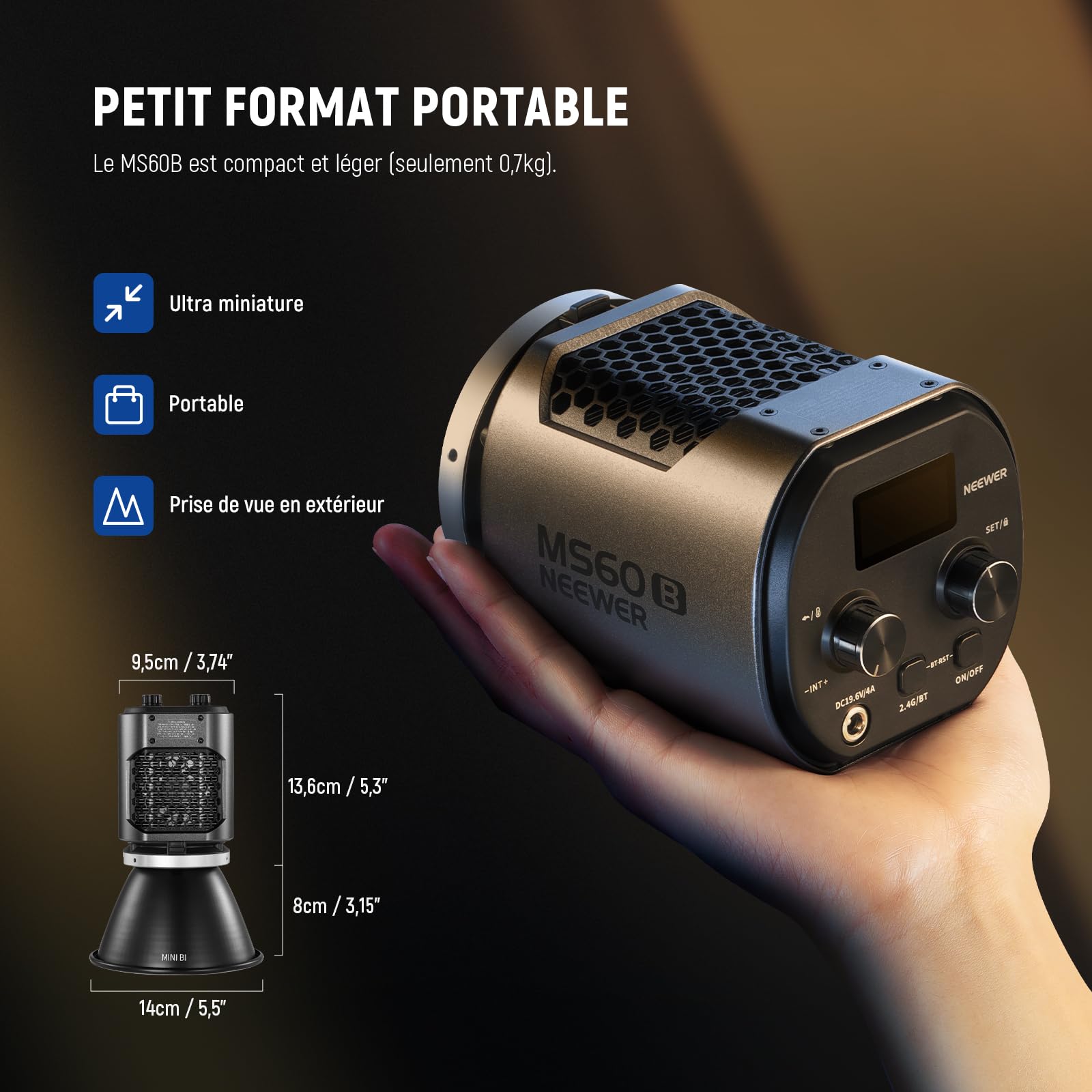 NEEWER MS60B 65W COB Video Light Kit avec 2.4G/Application Contrôle à Distance, Bicolore Éclairage Continue LED, Monture Bowens Lumière Photo Studio