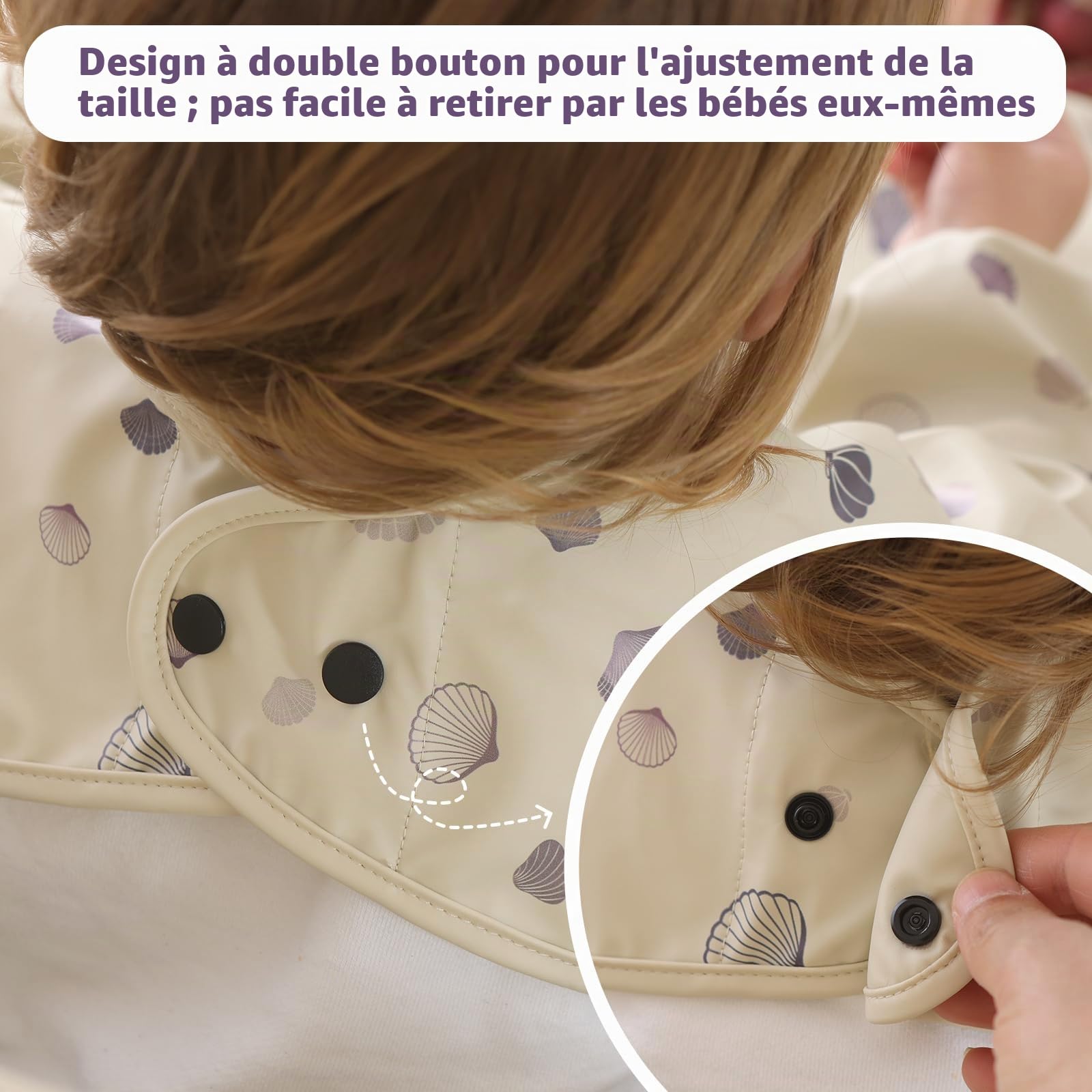 Bavoir pour Bébé avec Manches Longues Fixer à la Chaise Haute pour 6 à 24 mois, Imperméable Facile à Nettoyer Bavoir de Sevrage Bébé et Lavable en Machine, PU Matériau Souple &BLW