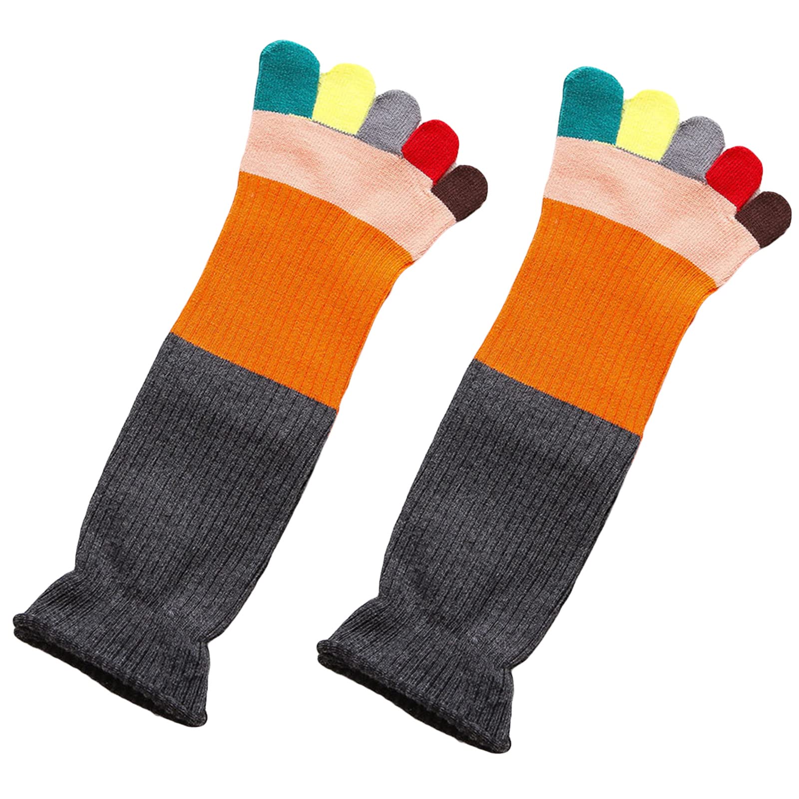 GRABAGECAN Women Funny Colorful Toe Socks Contrast Color Patchwork Ribbed 5 Finger Hosiery