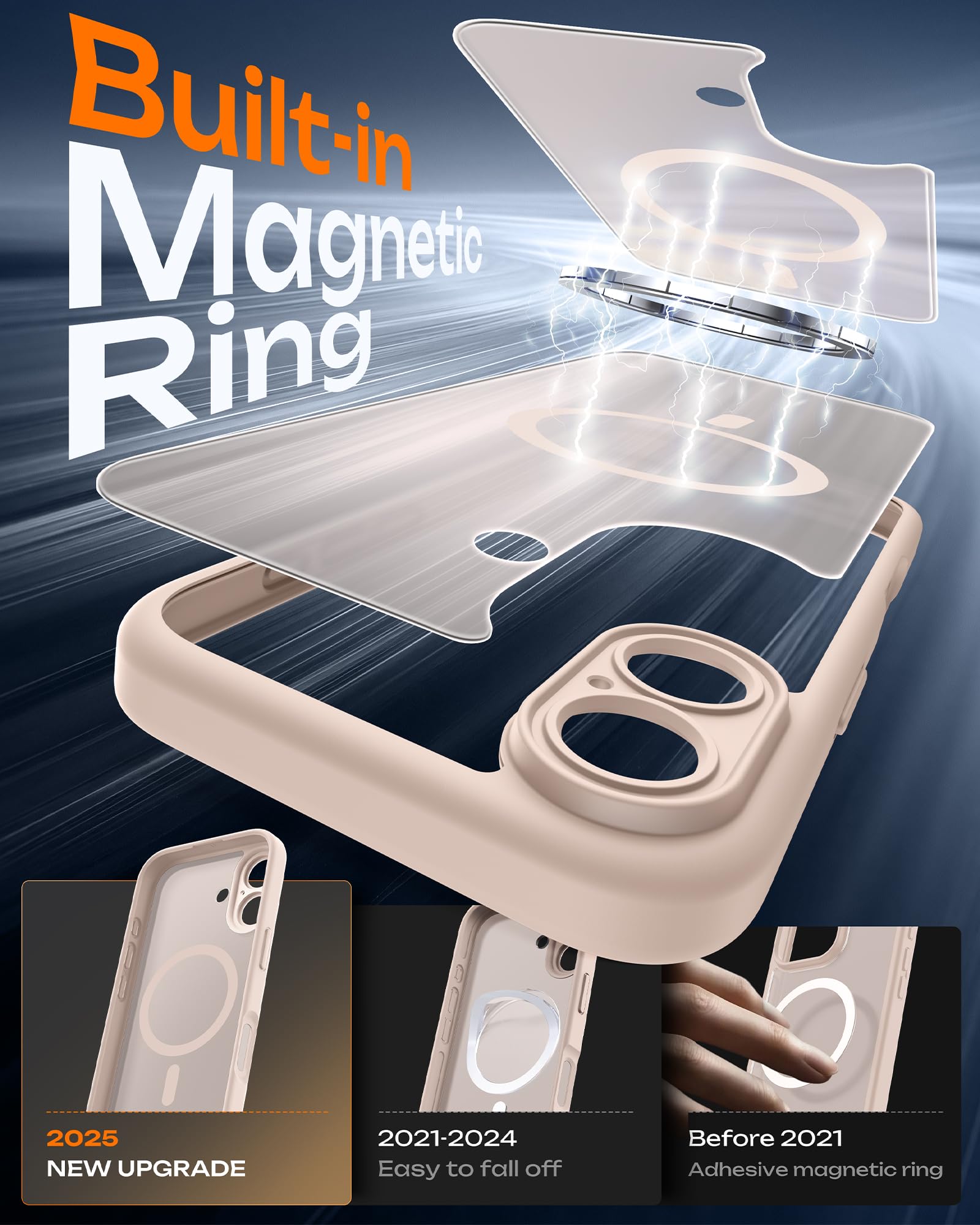 TOCOL Cover Magnetica per iPhone 17 6,3 Pollic, Compatibile con MagSafe, Anello Magnetico Incorporato, Protezione Fotocamera Integrata, Custodia Antiurto Traslucida Opaca, Titanio Sabbia