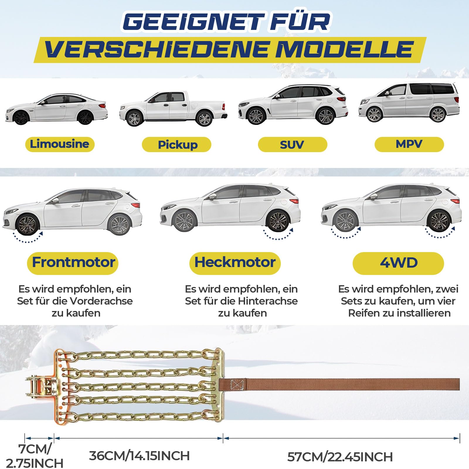8 Stück Universal Schneeketten, Metall Auto Schneeketten Winter Auto Zubehör, Snow Chain für LKW