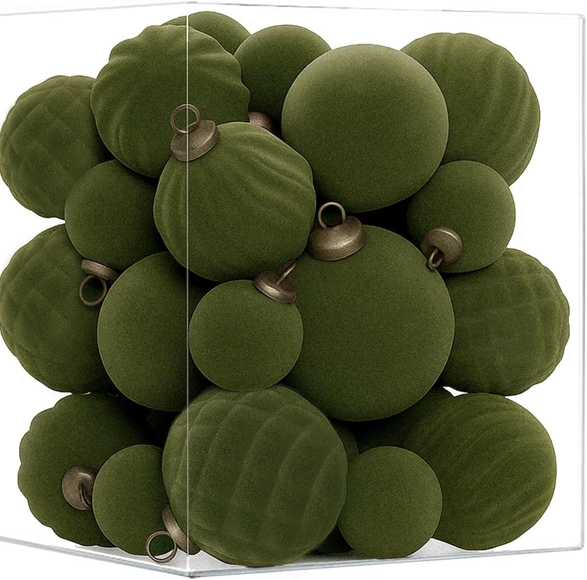 XmasExp 36PCS Velvet Christmas Ornaments Set Mixed Flocked Balls Ornaments Shatterproof Christmas Tree Decorations for Holiday,Party,Home(Green)