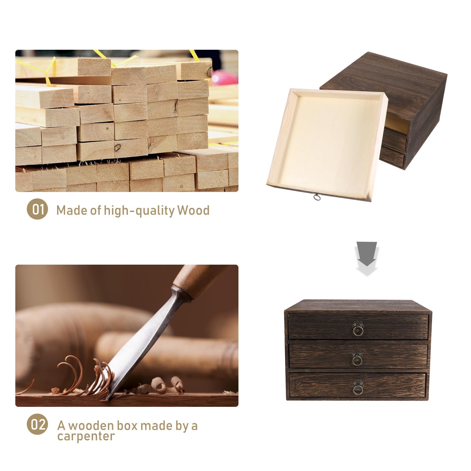 SHERCHPRY Organizer Desktop in Legno a 3 Strati Cassetto e Anello di Tiro, per Decorazione Casa e Ufficio