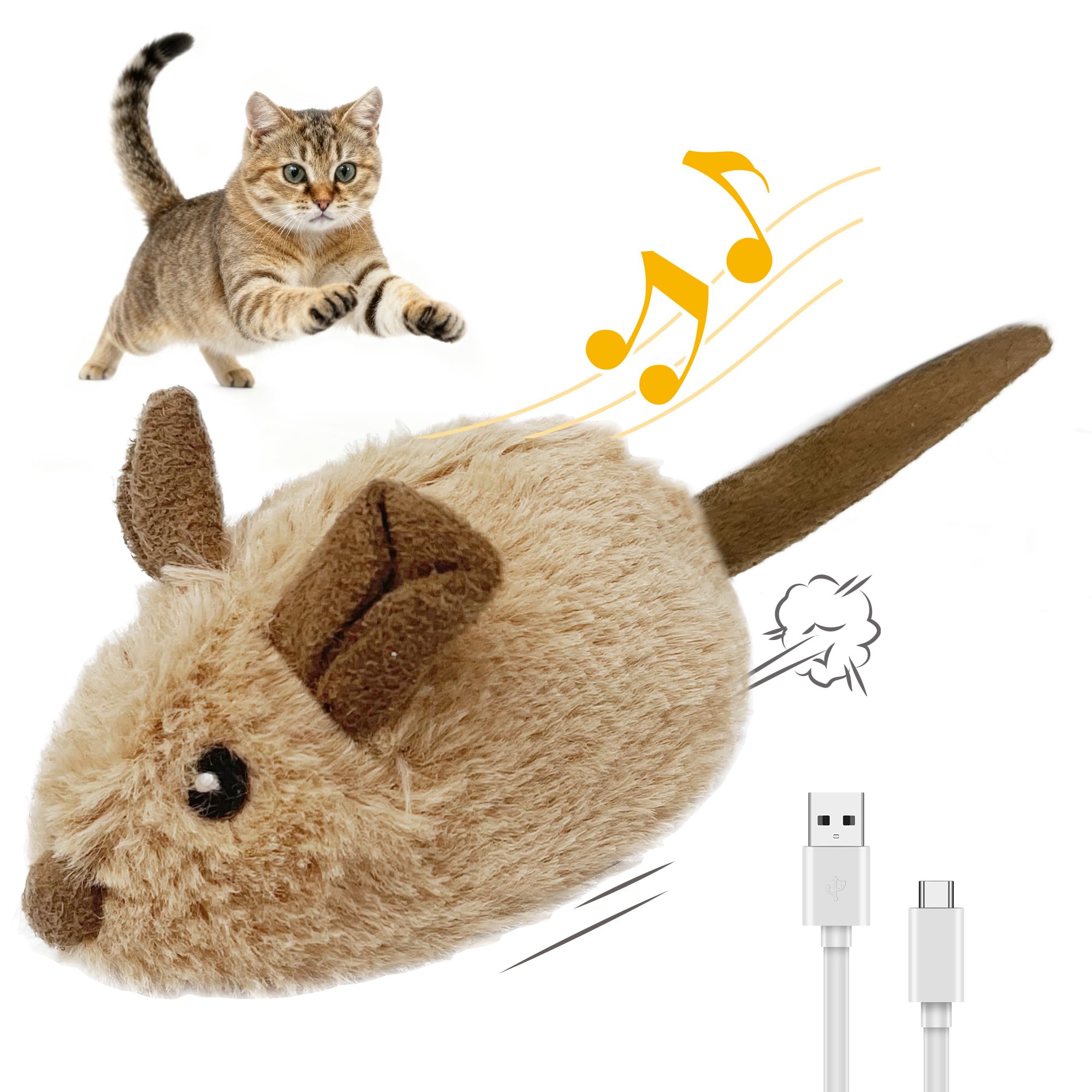 GiGwi Interactive Moving Cat Toy, Automatic Squeaky Cat Mouse Toy for Indoor Self Play, Upgraded 500mAh USB Rechargeable Electronic Pet Chase Toy with Furry Tail for Exercise โ image 1