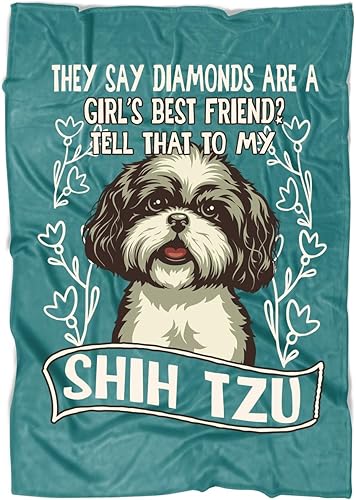OAKSTORE Manta de forro polar suave con texto en inglés "I Love Dog", manta My Shih Tzu para cama y sofá (manta de forro polar grande (80 x 60