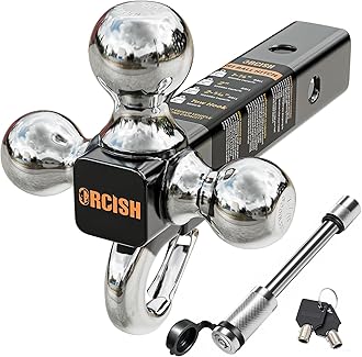 Tri-Ball Trailer Hitch with Self-Lock Latch & Hook, Chrome Trailer Ball Size 1-7/8", 2" and 2-5/16", Fit 2 Inch Hitch Receiver, Anti-Theft Locking Tow Hitch Mount, 10,000 lbs Max Capacity