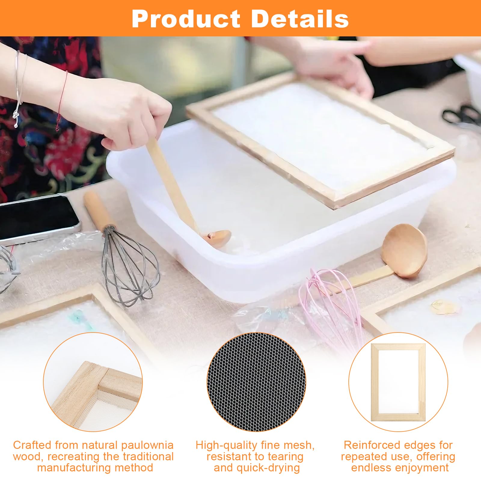 3PCS marcos para fabricación de papel en madera set papel artesanal con bastidor y tamiz herramienta para hacer papel reciclado diy manualidades talleres y enseñanza marco para fabricar papel