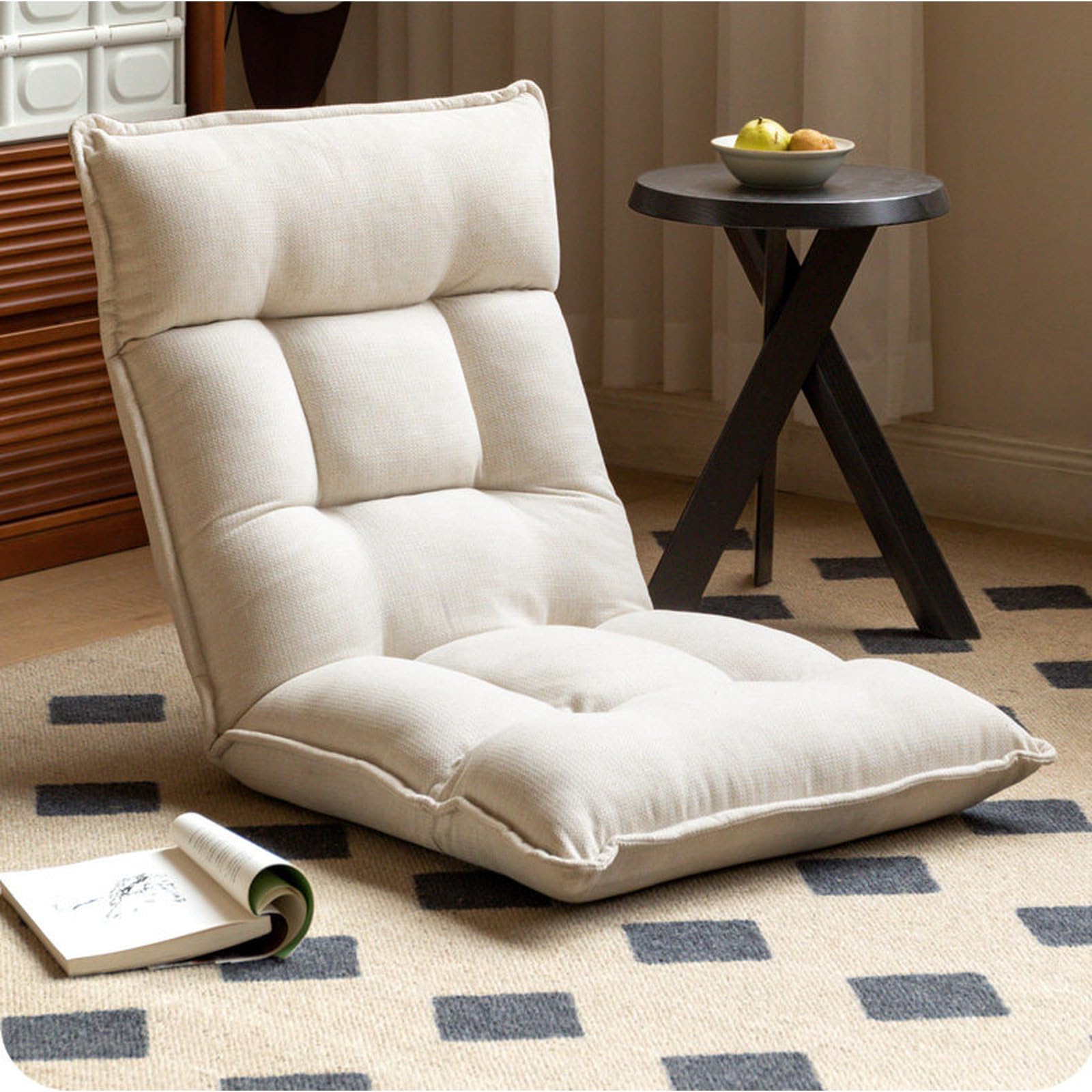 Silla de suelo ajustable con soporte trasero, tumbona plegable de 42 posiciones, asiento de meditación versátil para sala de estar, dormitorio, ventana de bahía