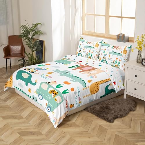 Vista 166 de Feelyou Funda de edredón de perro de dibujos animados, juego de ropa de cama para niños y niñas, perros y flores, funda de edredón con plantas Multi