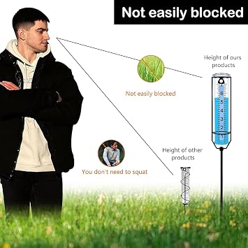 Rain Gauge for Outdoor, Freeze Proof Rain Guage Water Gauge for Rain Measure Gauge, Adjustable Height Rain Gauge with Stake, Rain Gauge for Yard Garden Lawn Decoration