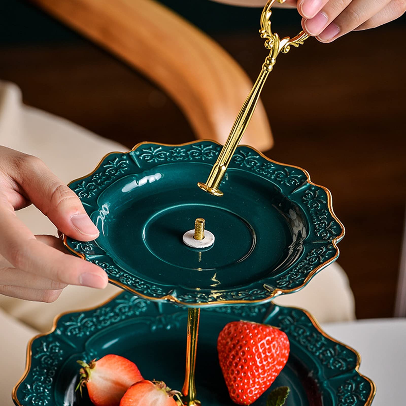 caihuashopping Présentoir à Gâteau Tableau à gâteaux avec poignée en métal Céramique détachable Dessert de Dessert Multi-Usage Affichage du Cupcake Stand après-midi Thé Pâtisserie Stand de Gâteaux