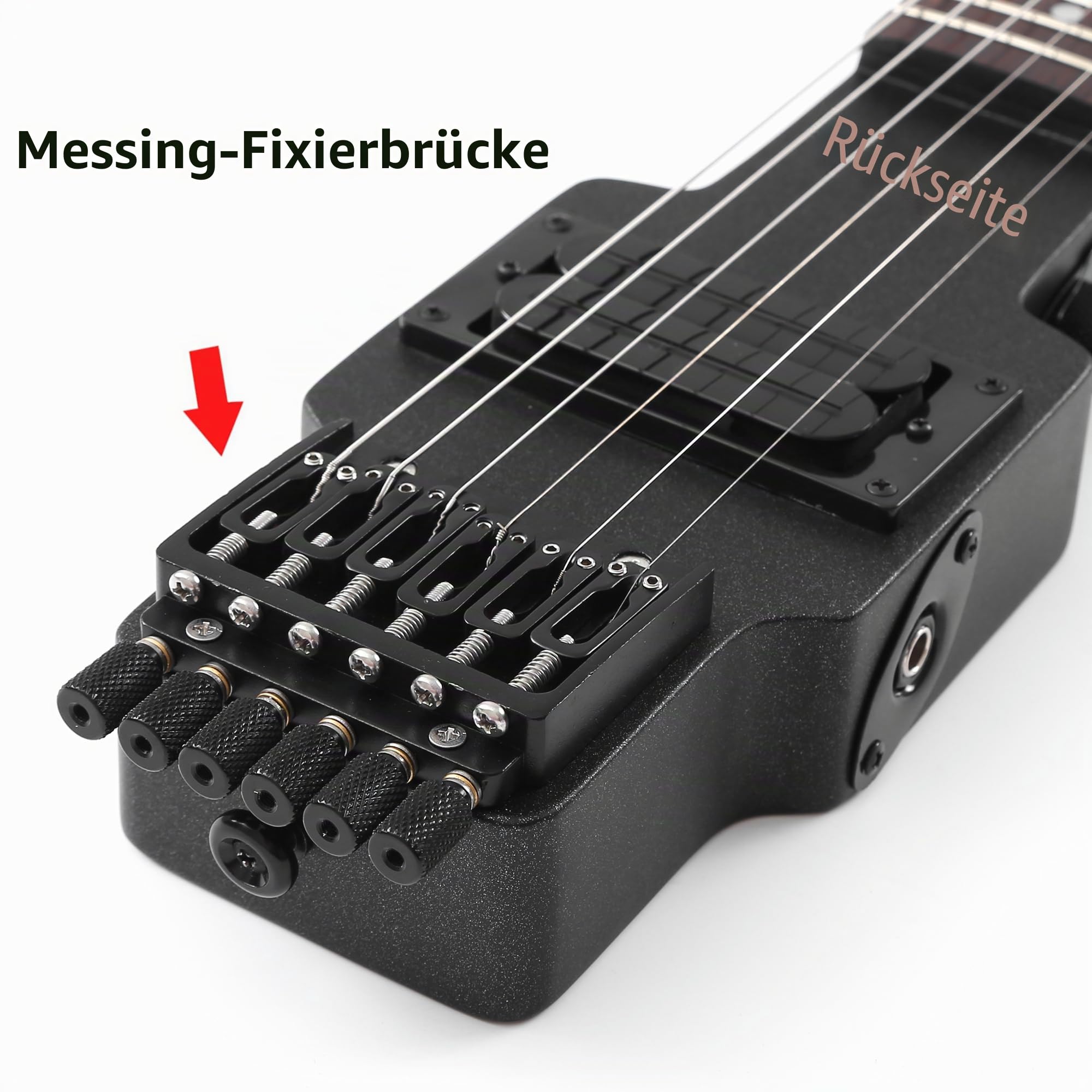 Batking Reise-E-Gitarre, kopflose Gitarre mit 6 Saiten, einteiliger kanadischer Ahornhals, durchgehendes Korpusdesign, Messing-Steg-Befestigung mit Gigbag