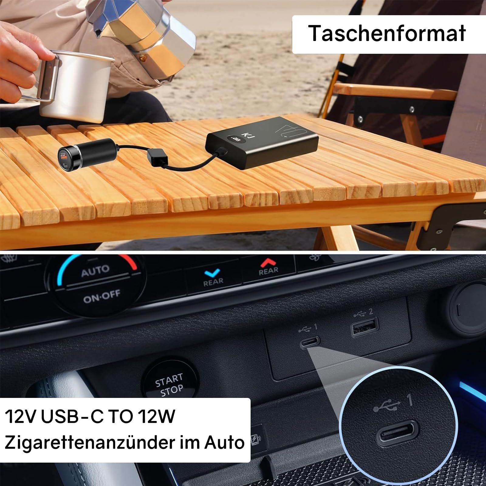 Powice Adapter USB C do gniazda zapalniczki samochodowej, 12 W, wtyczka USB C na 12 V, adapter do gniazda zapalniczki samochodowej, streamingu, lusterka wstecznego, kamery rozdzielczej, GPS, taśmy
