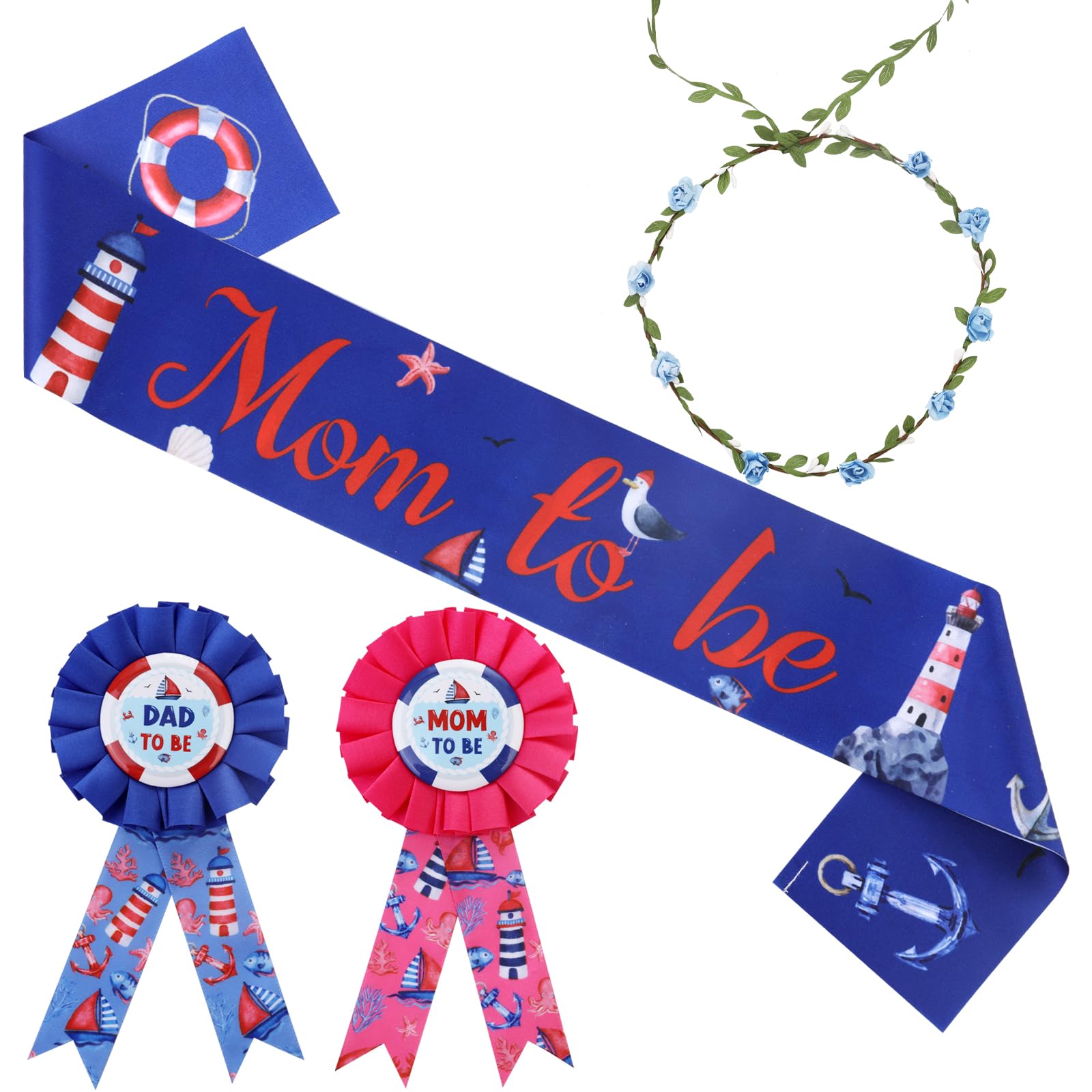 Serencatcher Nautical Baby Shower Maternity Sash Anchor Baby Shower Decorations Mom to Be Dad to Be Corsage Pins