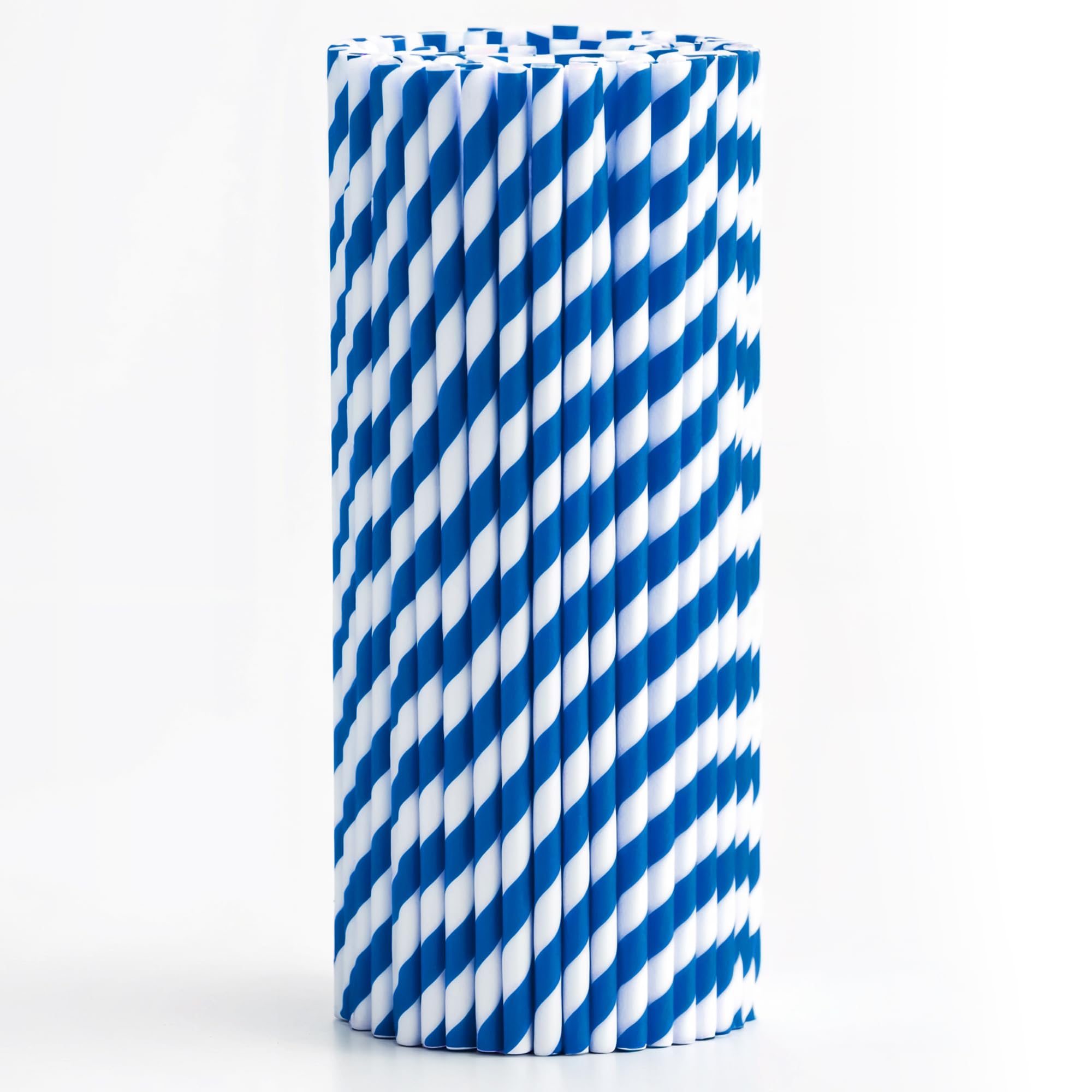 WedDecor Compostable Paper Straws – Durable, Non-Soggy, Food-Safe – Striped, Multi-Layered for Long-Lasting Use – Perfect for Juice, Coffee, Party & Events, Blue & White, 1000pcs