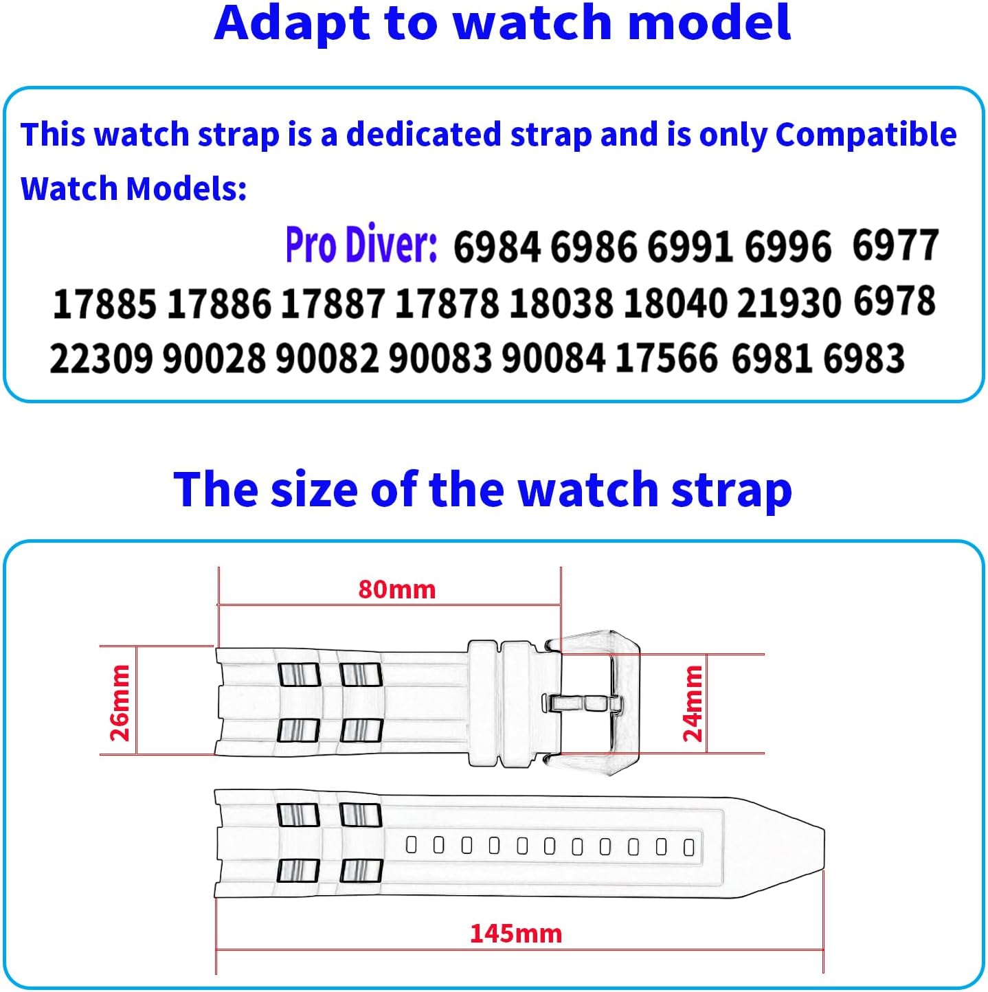 Rubber 26MM Watch Bands Compatible Fit for Invicta Pro Diver 6977 6981 6983 6985 6995 21930 90082 Silicone Strap Wirstband for Men and Women Waterproof Bracelet Watch accessories with Stainless Steel Insert