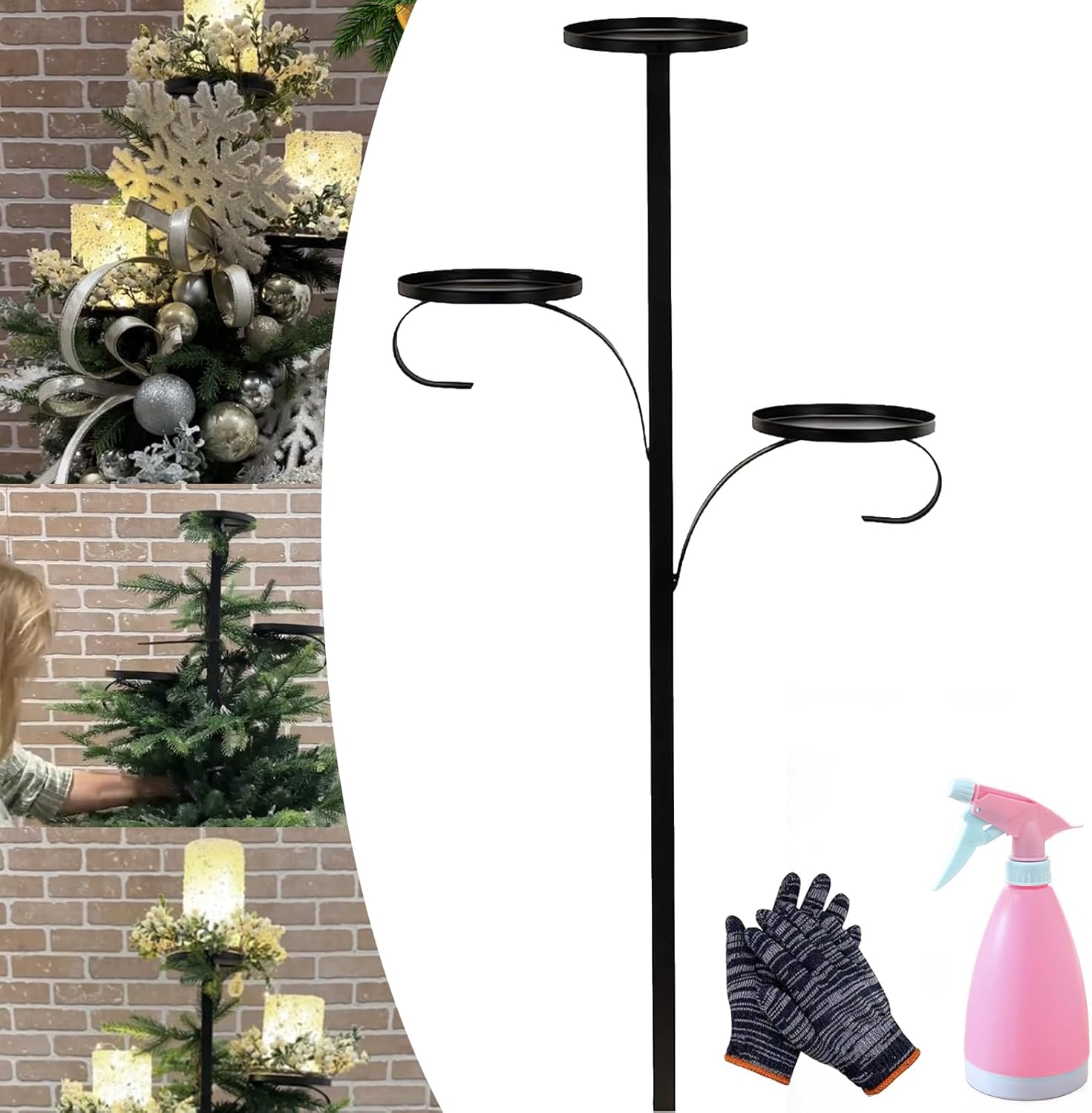 Black Triple Tree Topper, Shelf for Christmas Tree