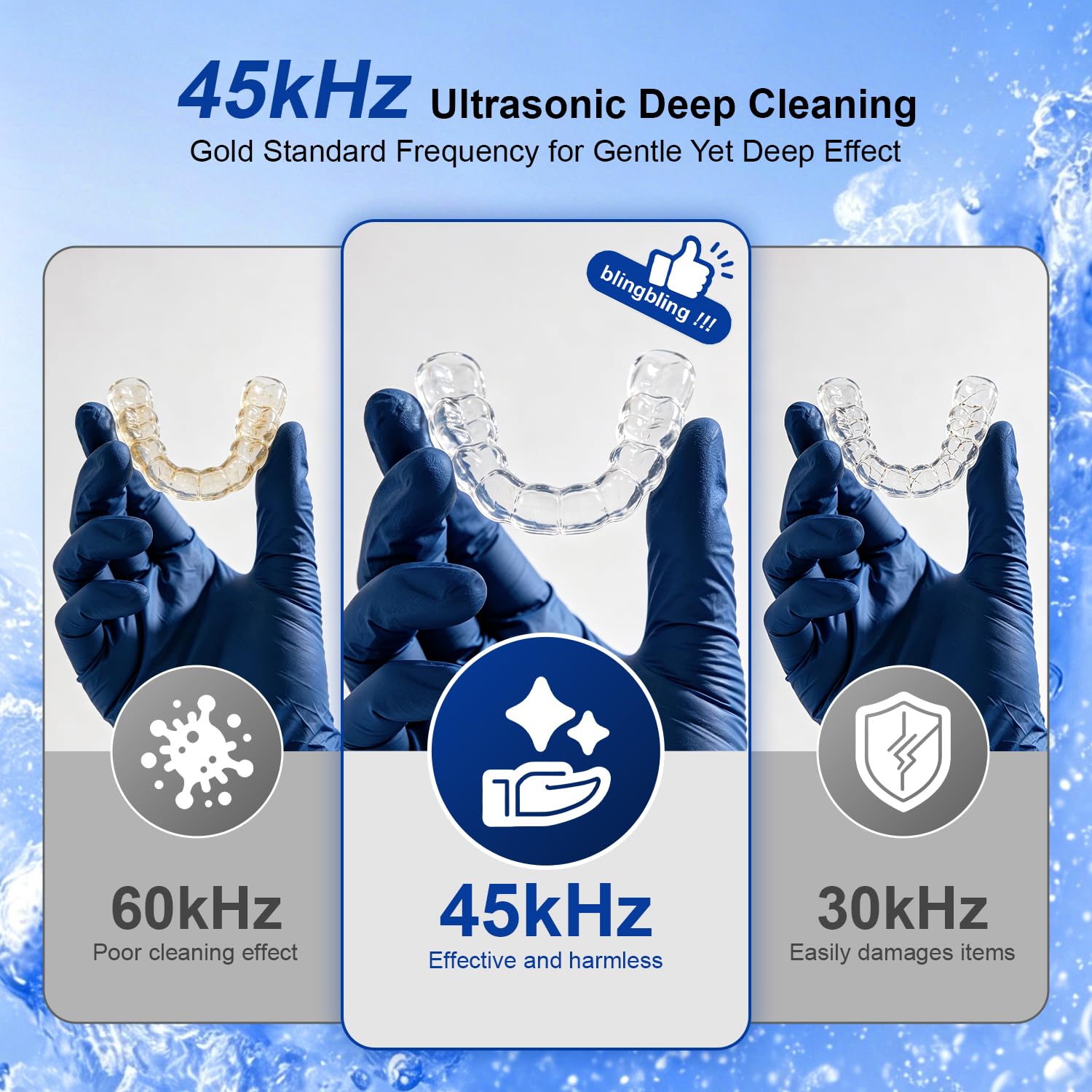 Limpiador ultrasónico de retención 2026, limpiador de dentaduras postizas portátil de 45 KHz 25 W con función de secado e interior extraíble para prótesis, protectores bucales, alineadores, joyas y