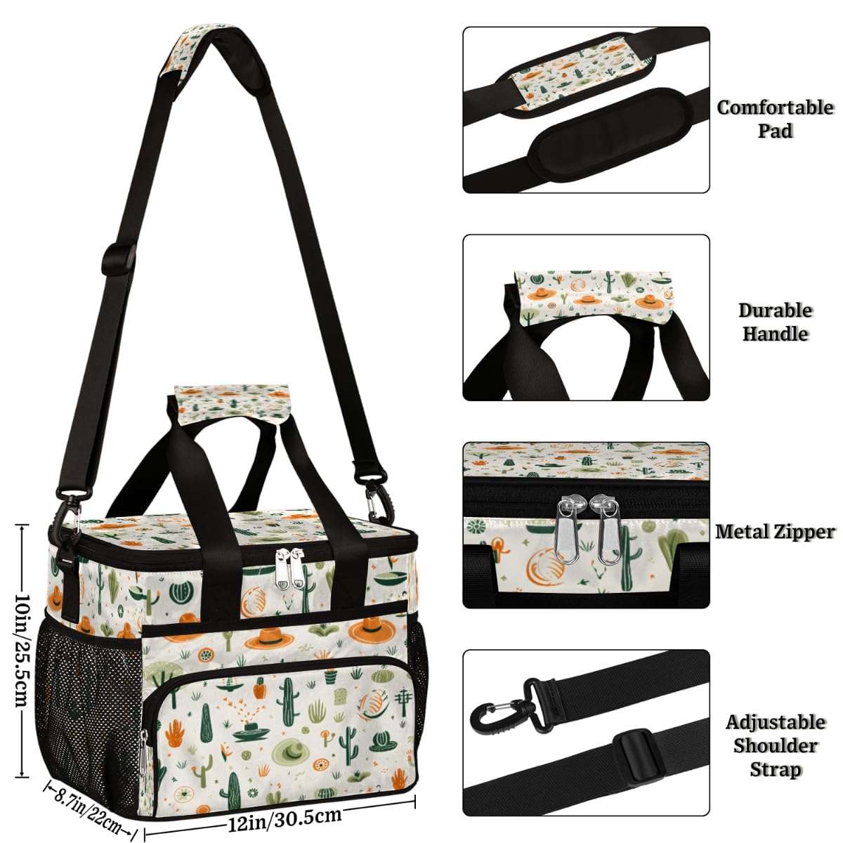 Cactus Insulated Picnic Backpack Lunch Box for Women Men Picnic Basket Tote Lunch Bag Picnic Bag Portable Lunch Bags for Picnic, Beach, Work, Trip,Office, Camp Cactus and Hat