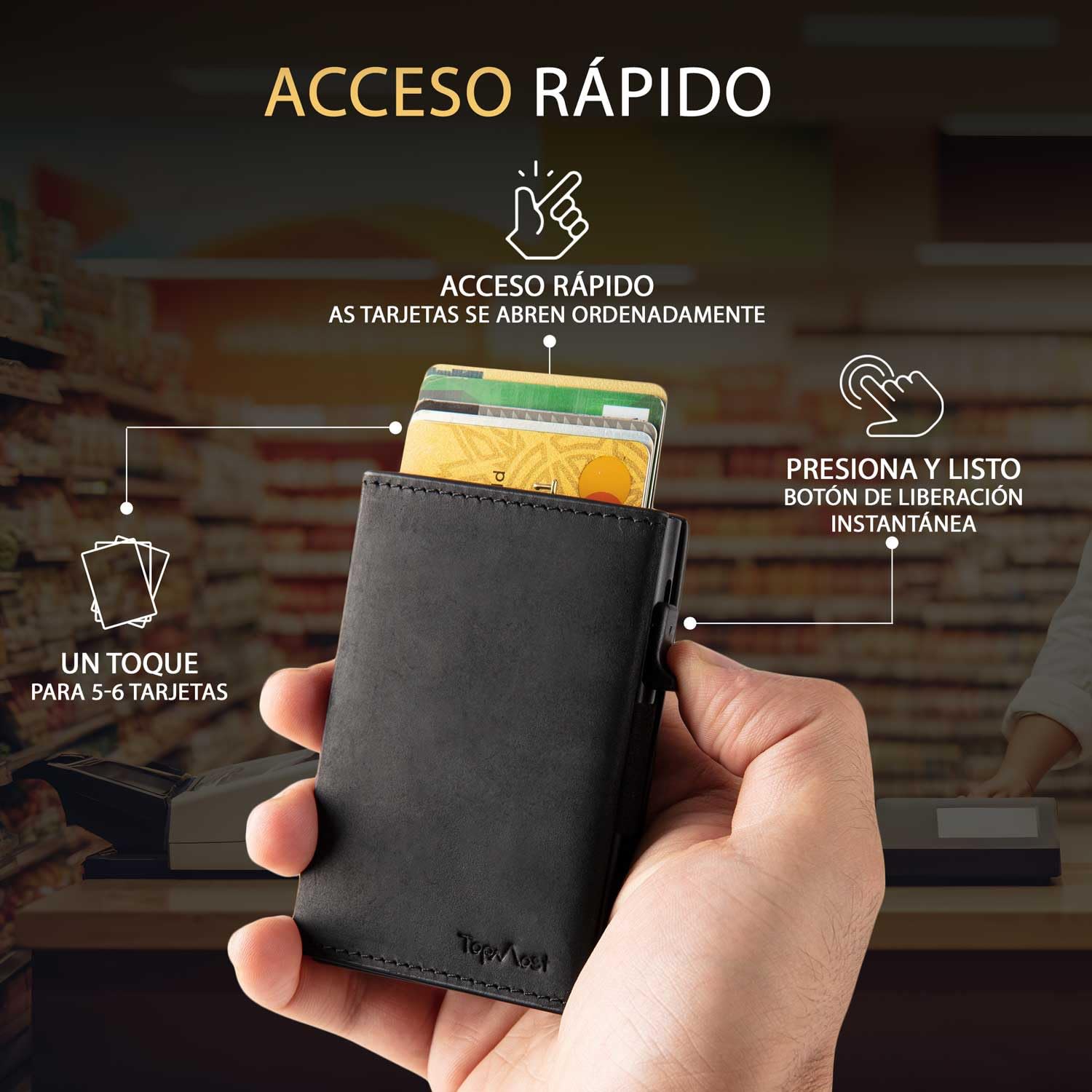 TopMost Cartera desplegable de Cuero Genuino para Hombre, Tarjetero de crédito, billeteras Ridge con Bloqueo RFID para Hombres con Ventana de identificación, Delgada, Minimalista, Capacidad de 5-9