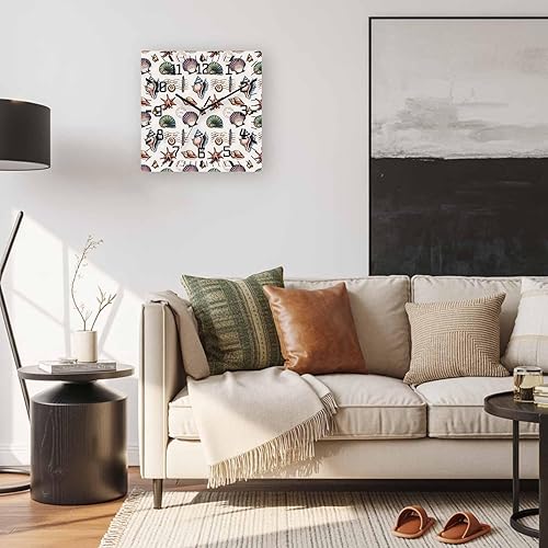 Miniatura 5 de Debedcor Ocean Beach Wooden Wall Clock Silent Non Ticking, Starfish Seashell Conch Black and White Square Wall Clock Battery Operated, Decor Clock
