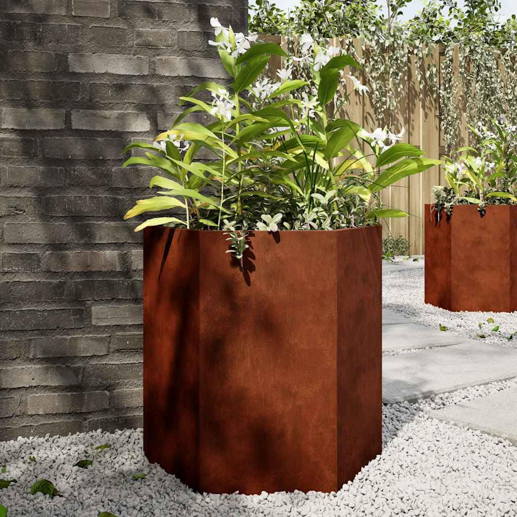 vidaXL Jardinera Hexagonal 2 uds de Acero Oxidado 46x40x45 cm para Exterior y Patio - Macetero para Flores