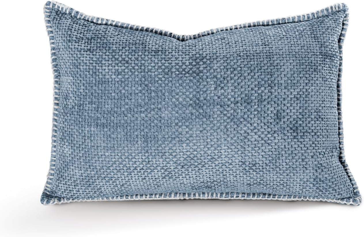 Austin Horn Classics Chenille Pillows with Blanket Stitch Cover Only Set of 2 Dove Grey 20"X20"