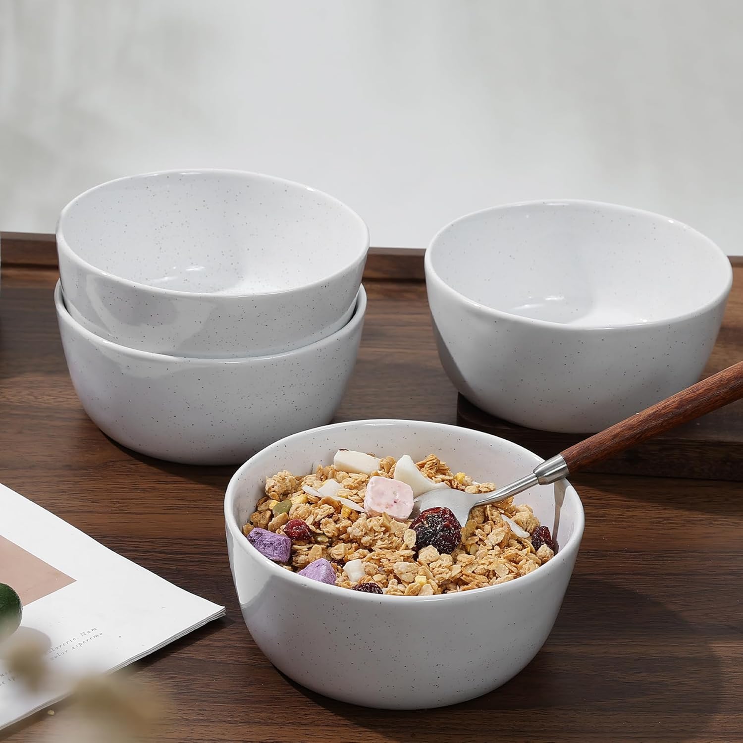 6inch Ceramic Bowl Sets,Stoneware Kitchen Bowl,Porcelain Bowls Set of 4 for Soup, Cereal, Oatmeal, Fruit, Rice - Dishwasher & Microwave Safe,White