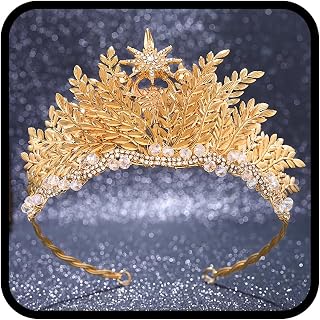 Greek Goddess Crown for Bride Gold Leaf Rhinestone Tiara Wedding Headband For Women