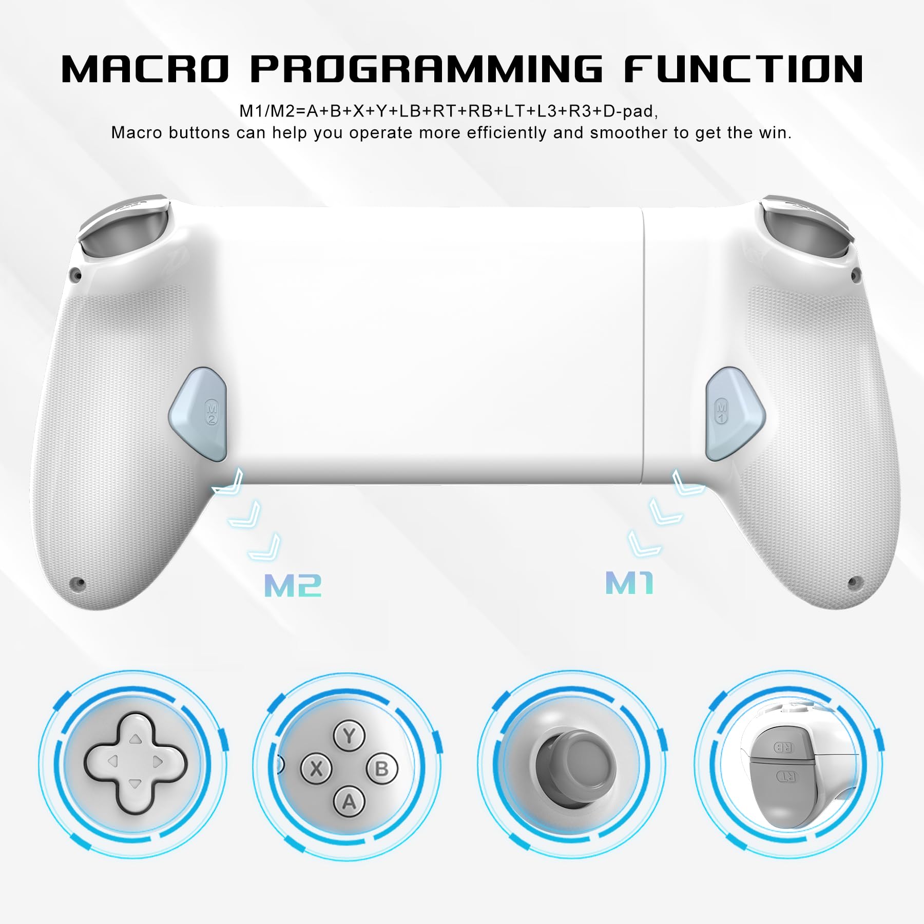 arVin Controlador de juegos móvil USB C para iPad/tableta (dentro de 6.7-11 pulgadas) USB-C Gamepad con joysticks de Hall/gatillo de pasillo/Turbo/teclas traseras, juego remoto para consolas PS5/PS4