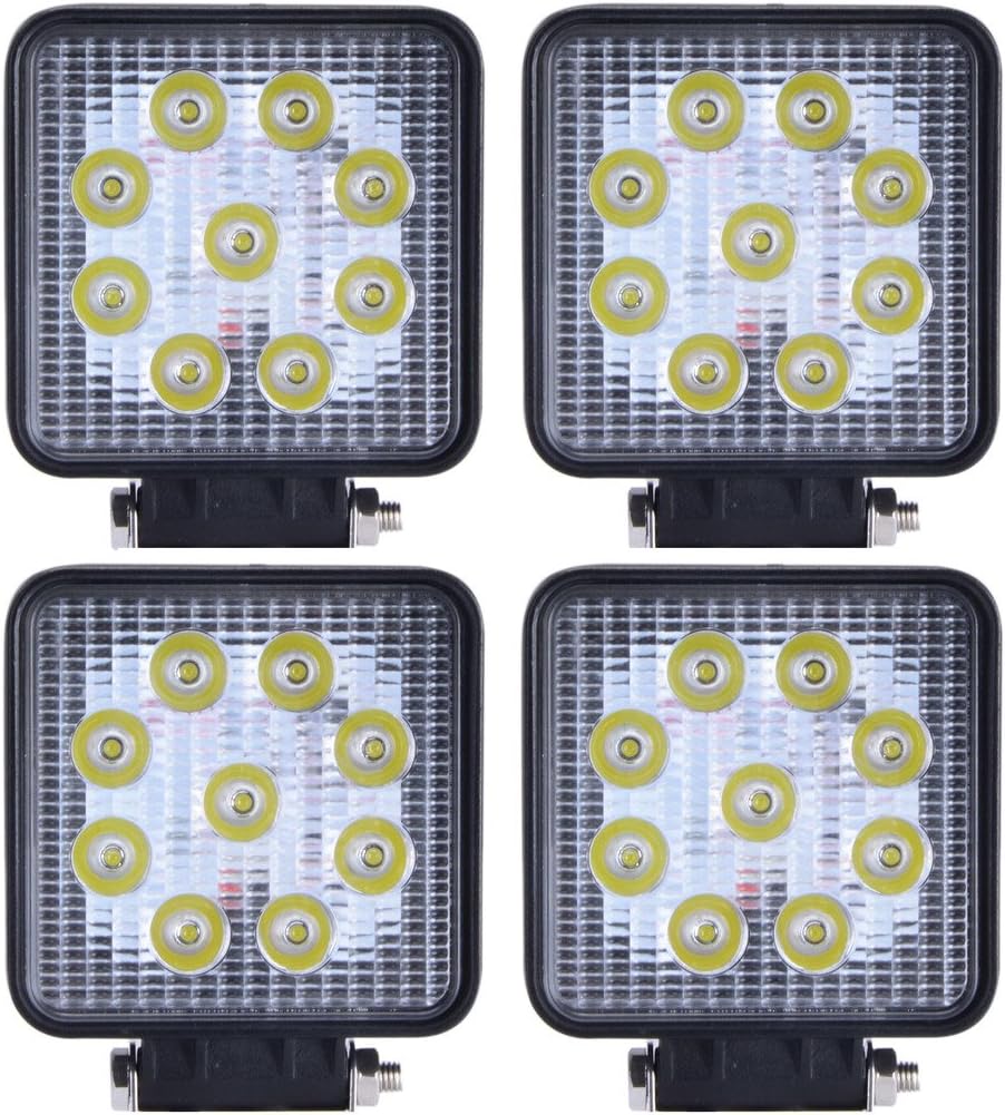Tiauto 4pcs 27W Square Waterproof LED Working Light 9LED SUV Off Road Work Light Boat Headlight Flood Driving Fog Work Light for Jeep Grand Cherokee Kit ATV