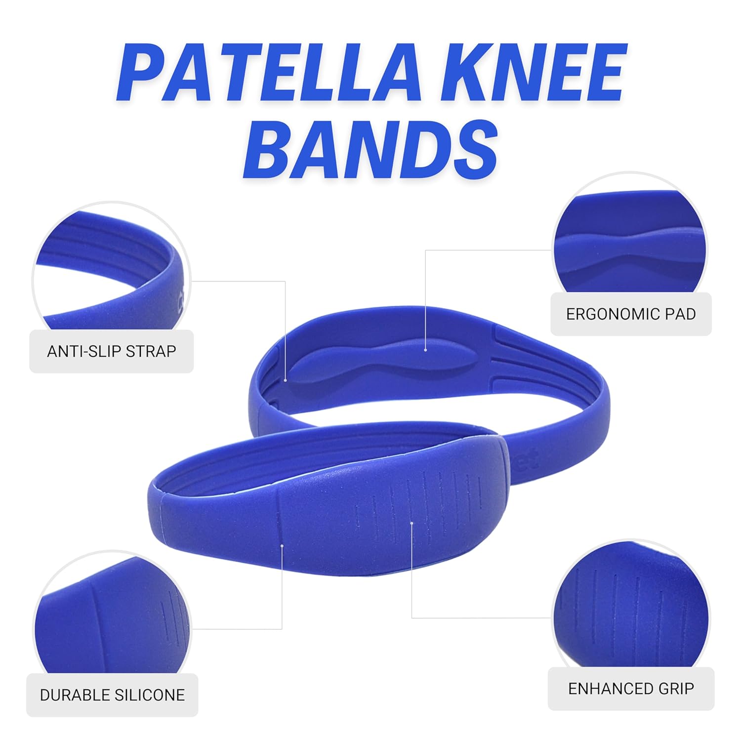 COOLSET Knee Bands, 4 Pack Knee Strap Patella Tendon Support for Tendonitis Pain Relief, Non-Slip Patella Bands, Jumpers Knee Brace for Men, Women, Youth w/Travel Bags (Blue/Orange)
