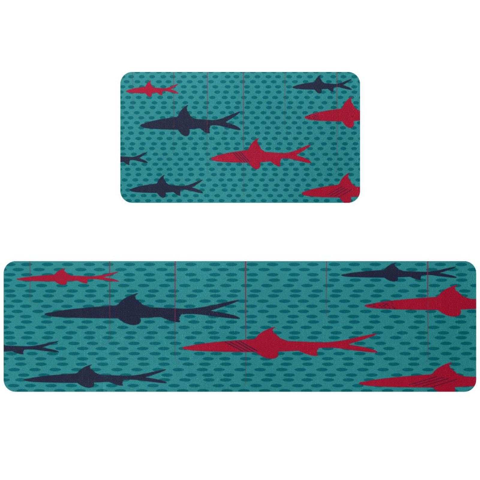 Alfombra de cocina antideslizante y lavable juego de 2 tapetes absorbentes con diseño de tiburón