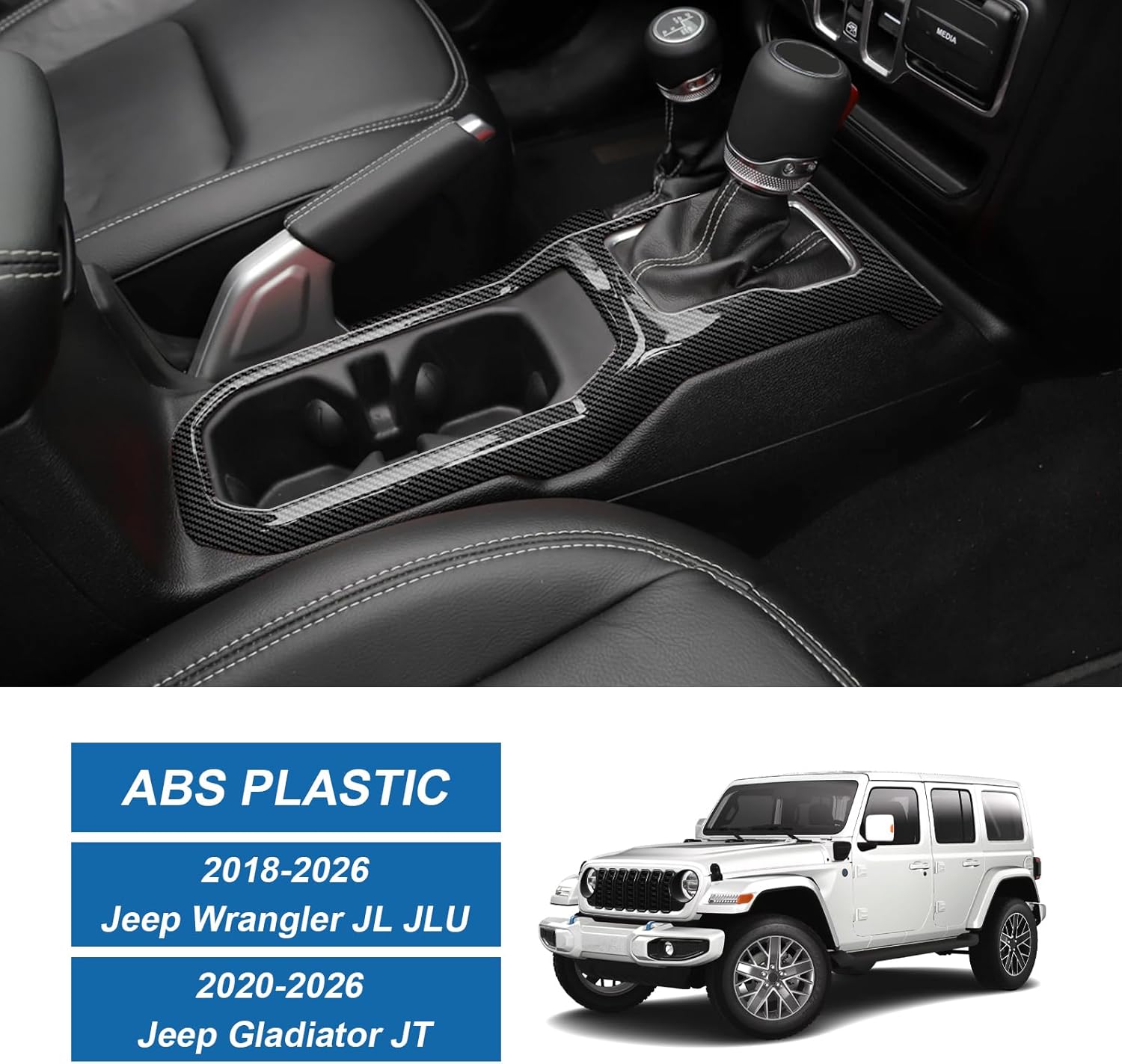 Carbon Fiber Gear Shift Panel Cover Cup Holder Panel Cover Compatible with Jeep Wrangler JL JLU 2018-2026 & Gladiator JT 2020-2026