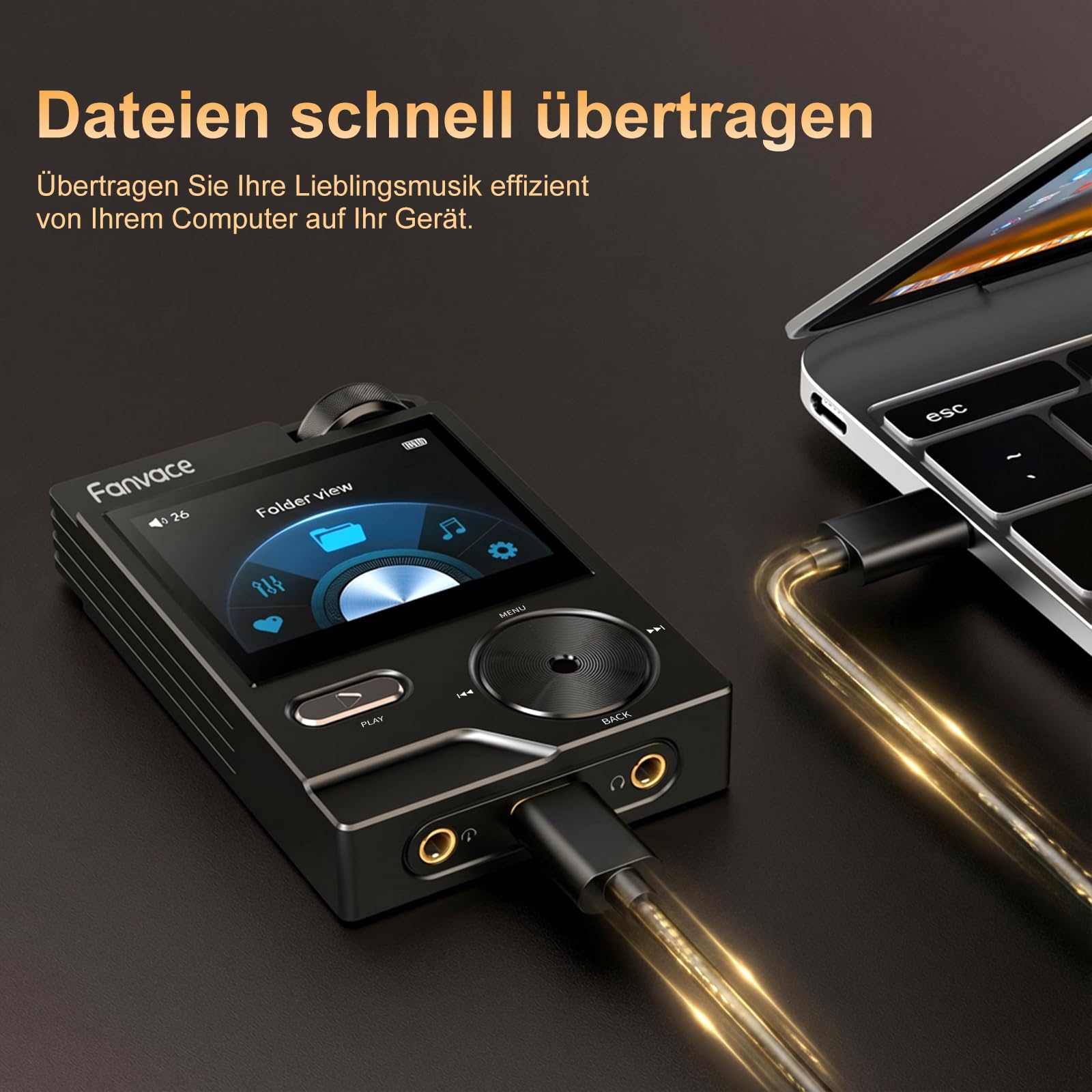 HiFi-MP3-Player, verlustfreier DSD-Digital-Audio-Musikplayer mit hoher Auflösung, tragbarer DAC-FLAC-Audio-Player, 192 kHz/24 Bit, tragbarer Audio-Player mit 64 GB, unterstützt bis zu 256 GB (Black)