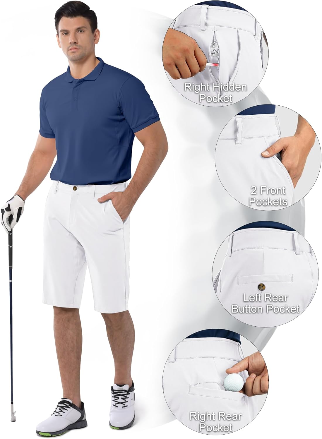 33,000ft Men's Golf Shorts Dry Fit, Lightweight Quick Dry Golf Stretch Shorts with Pockets 11" Inseam for Travel Casual - Image 5