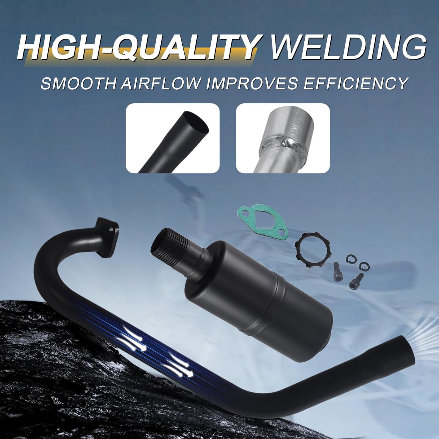 212cc Upgrade Exhaust Pipe with Muffler Kit for Predator 196cc 224cc 6.5hp for Coleman CT200U BT200X CT200U-EX Mini Bike Go Kart Black
