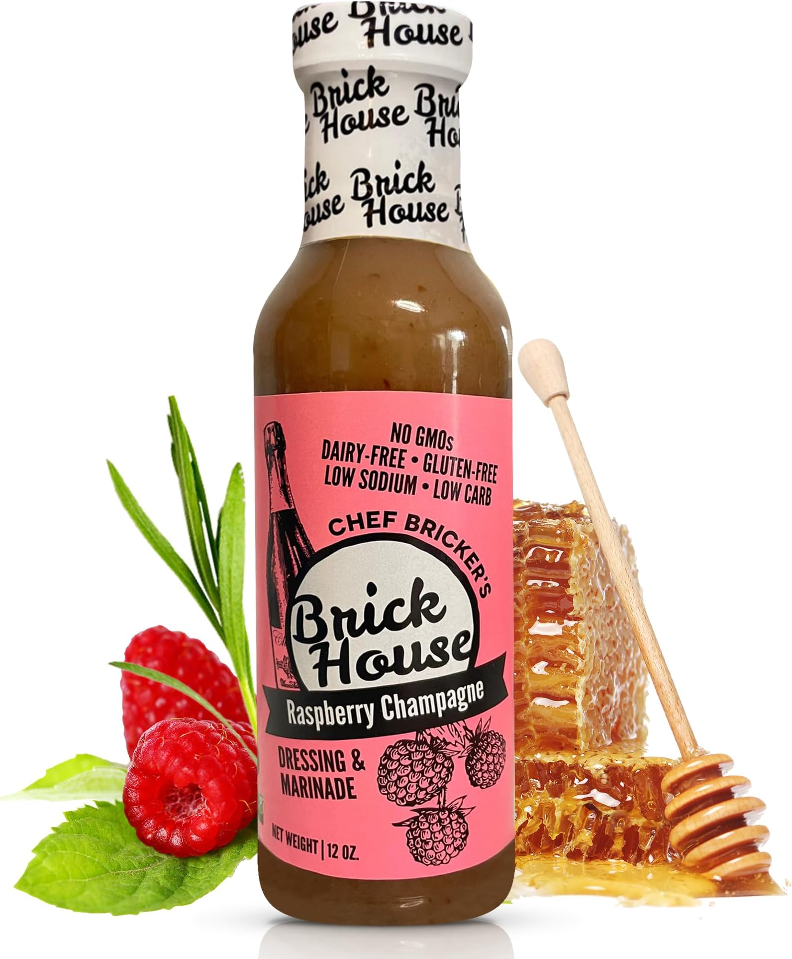 Brick House Raspberry Champagne Vinaigrette, 12 oz - Bold, Fruity Raspberry Vinaigrette Salad Dressing & Marinade - Low Sodium Salad Dressing, Low Carb, Gluten Free, Dairy Free, Non-GMO, Made in USA