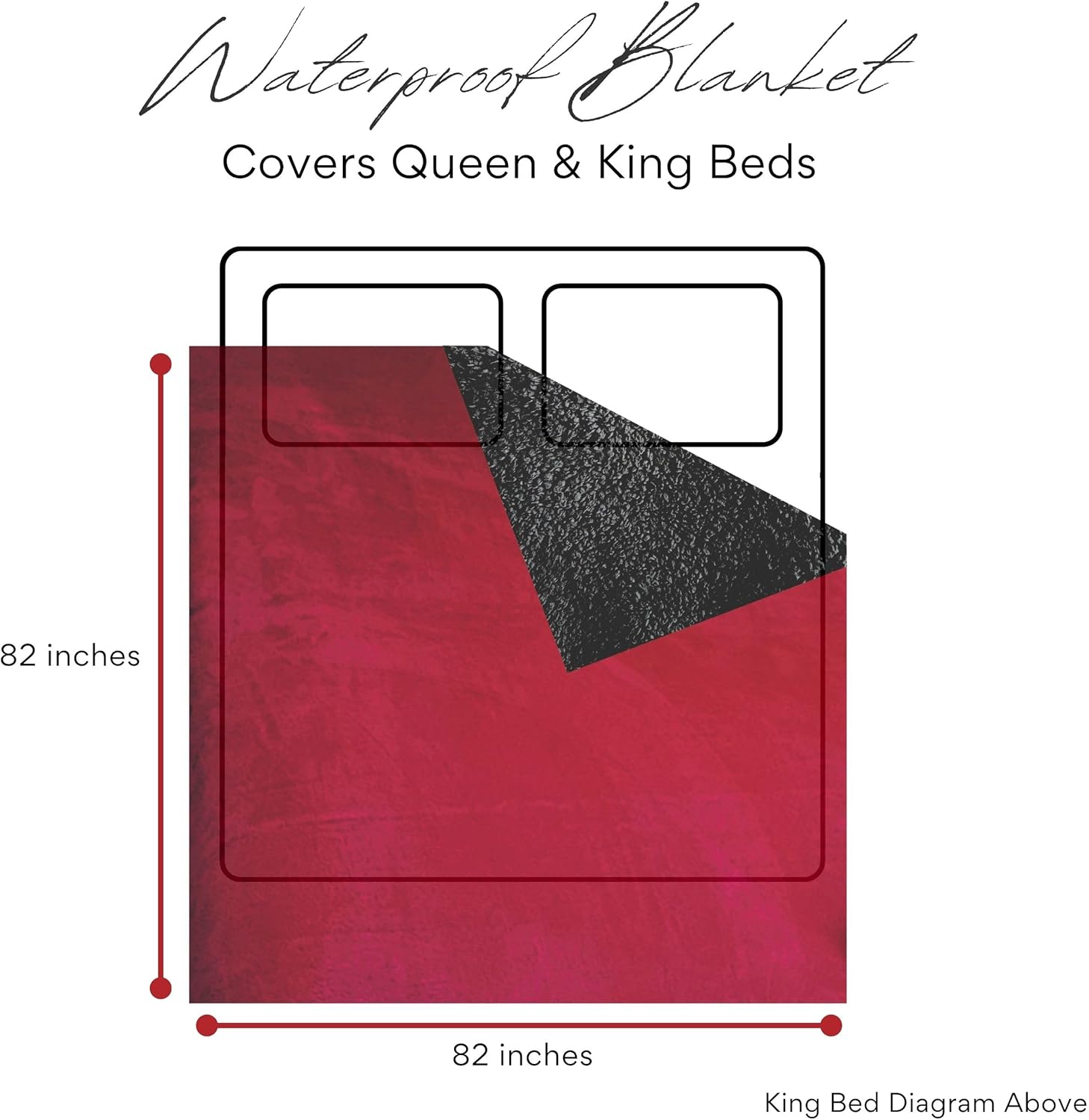 Waterproof Blanket King Size, Red & Black, 82x82"- Water Proof and Stain Resistant Blankets for Couples Bed Intimacy, Fleece Moisture Absorbent, Layered Sheet Protector, Leakproof Protective Top Cover - Image 6