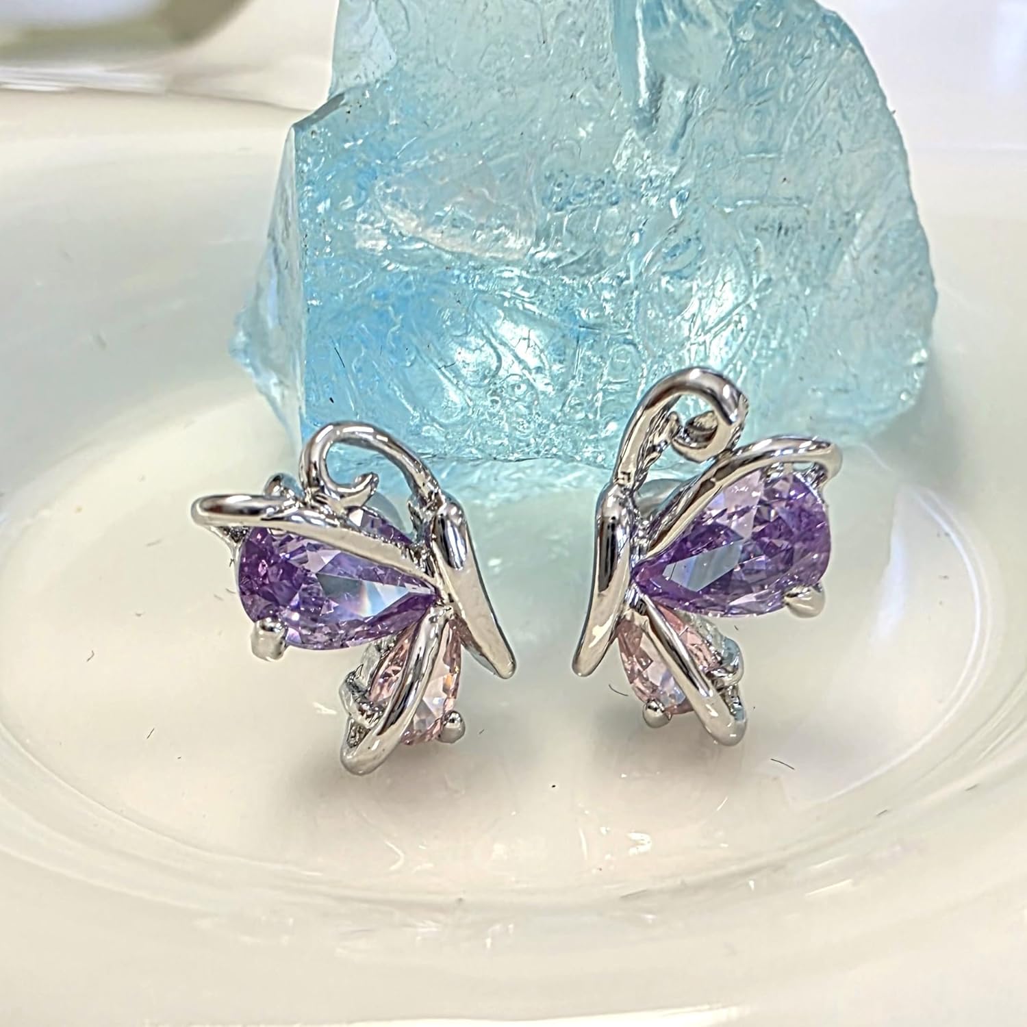 Crystalline Azuria Jewelry Butterfly Stud Earrings with Zirconia Crystals 18K White Rose Gold Plated for Women - Image 7