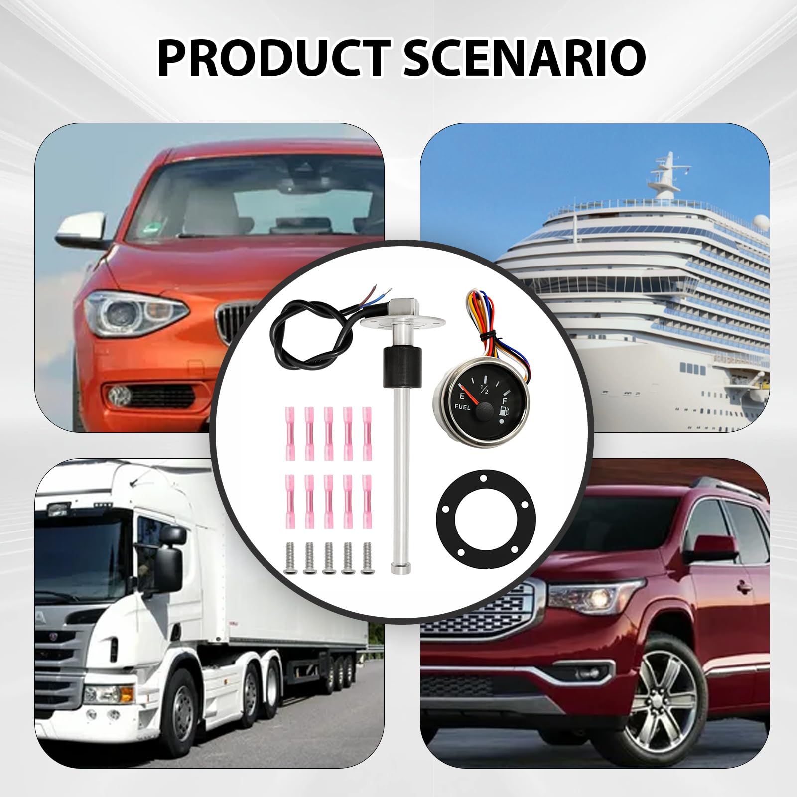 Hoypeyfiy 200 mm Kraftstoffanzeige, Universal Auto Kraftstoffstandsanzeige Tankuhr mit Wasserstandssensor Kraftstoffsensor, für Auto/SUV/Boot/Pkw Lkw/Wohnmobil