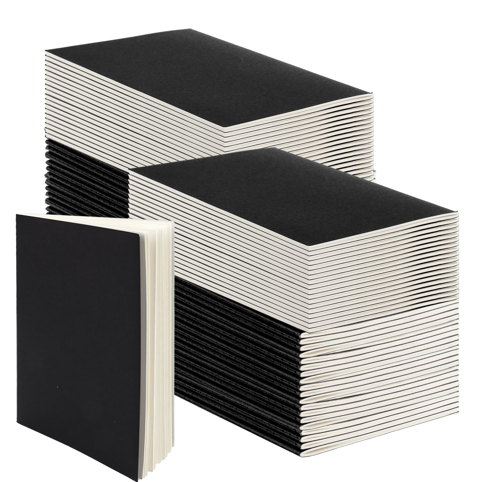 APACALI 50PCS A5 Notebook Multipack, 60 Pages / 30 Sheets Kraft Notebooks A5, a5 Blank Notebook Plain Notebooks Notepad for Diary, Memo, Office Supplies, Black