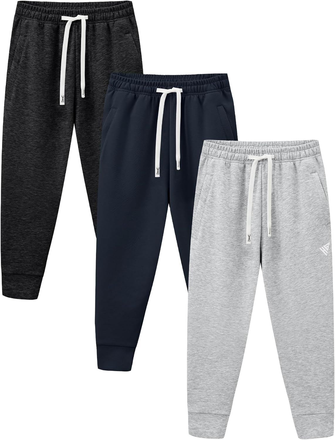 HIBETY 3 Pack Boys Sweatpants Youth Joggers Athletic Pants with Zipper Pockets Soft Cotton for Boys 5-14 Years
