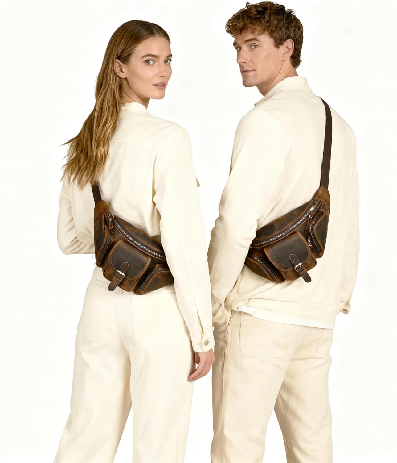 Thick Crazy Horse Leather Hiking Riding Travel Outdoor Belt Fanny Waist Pack Small Phone Pouch For Men Women 380 (380 Brown) - Image 2